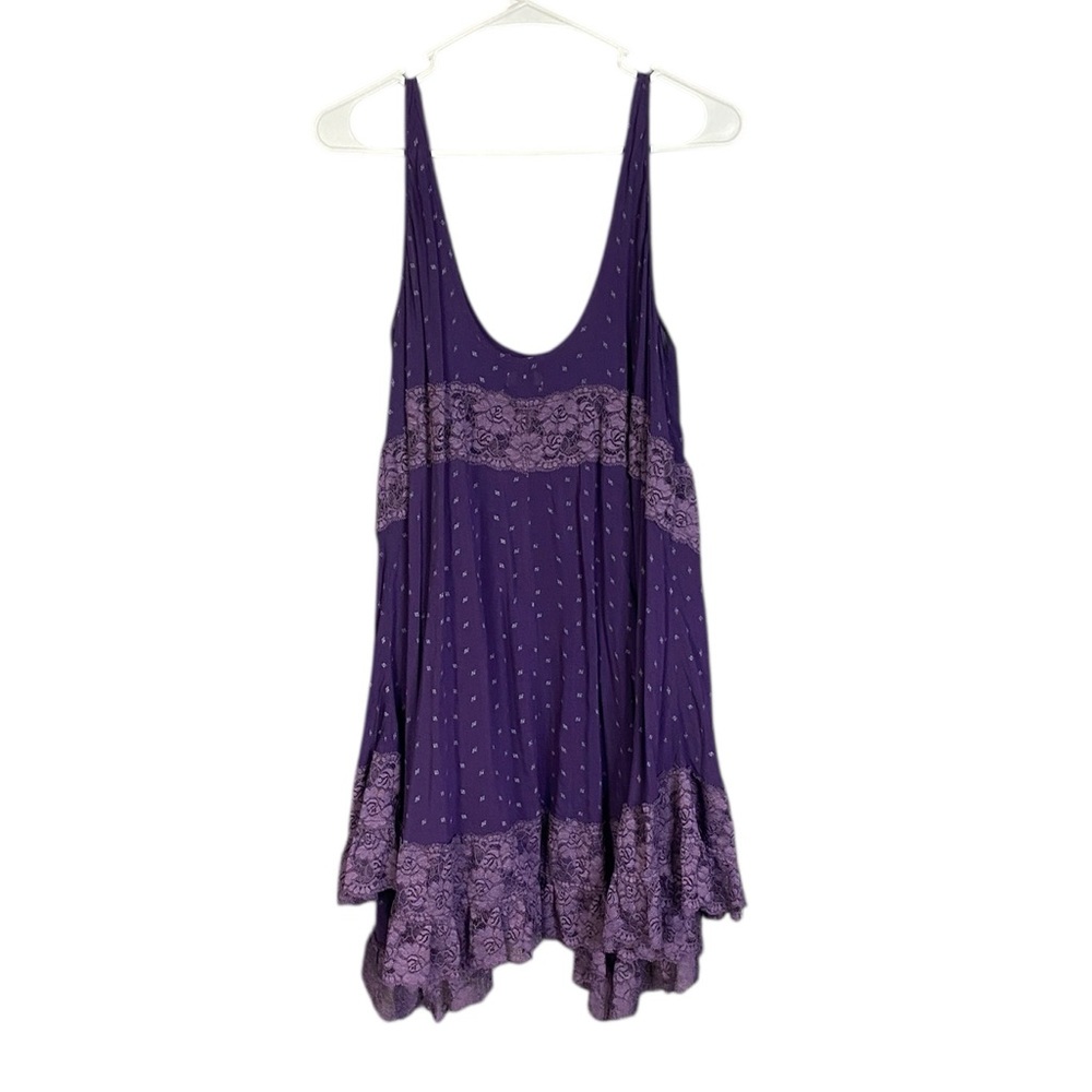 Free People Intimately Violet Lace Trim Bohemian Mini Dress Women's Medium - Picture 3 of 7